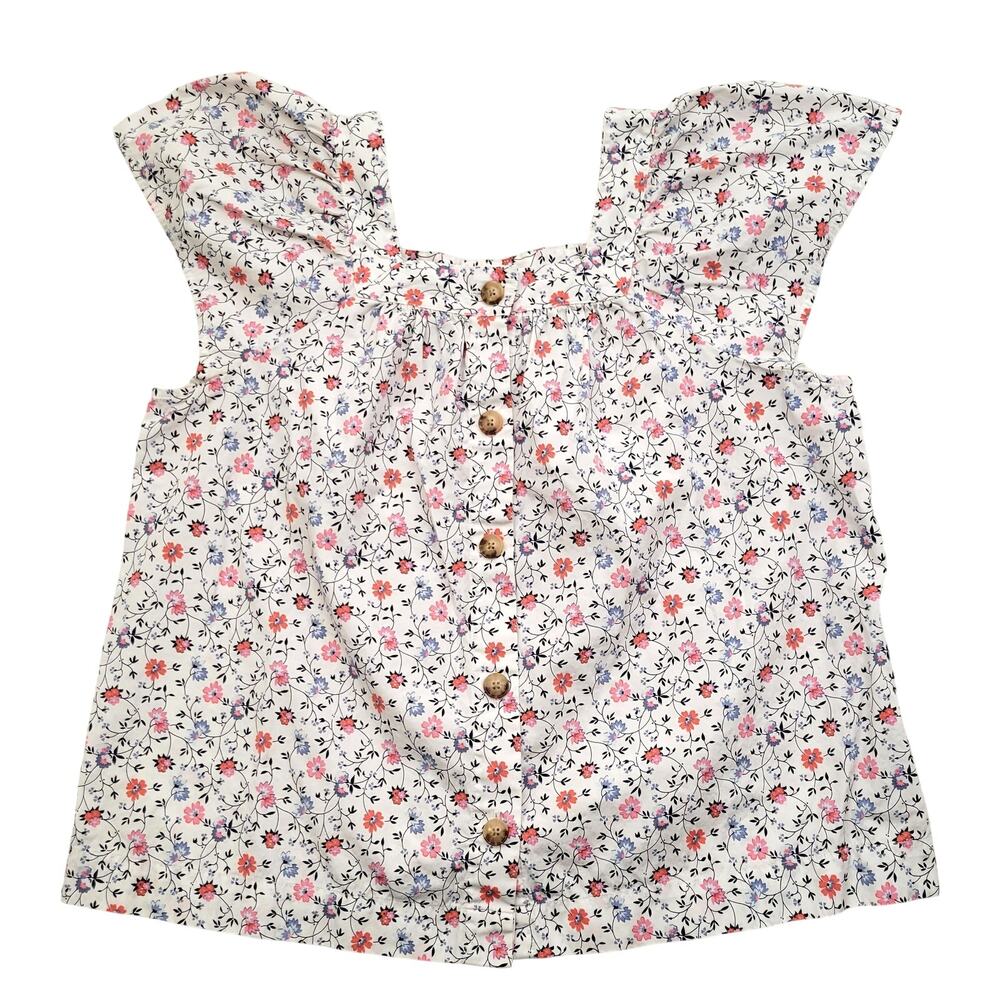 Gap Floral Blouse Top L Tall 100% Cotton Button Front Puff Sleeve Cottagecore